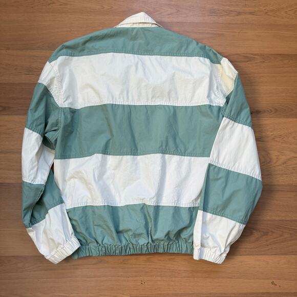 Women's Vintage 80's Izod Club Green White Striped Crop Work Jacket Sz Medium - Picture 4 of 8